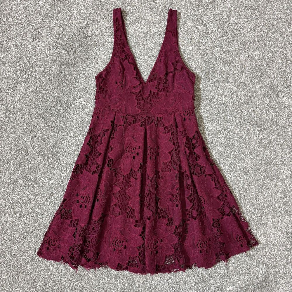 Free People Lace Mini Dress in Burgundy